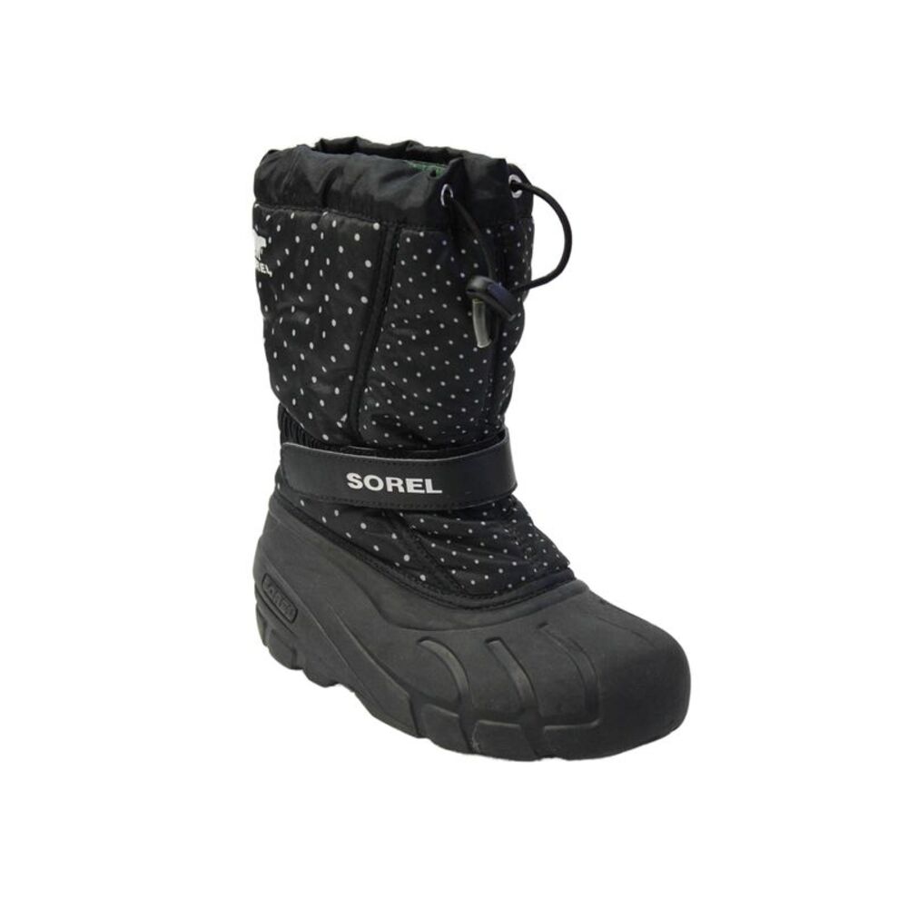 Sorel Girls Polka Dot Adjustable Tie Snow Boots Shoes Black Size 3